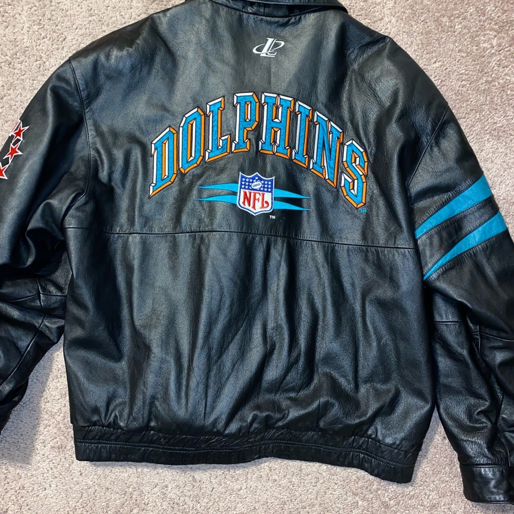 Vintage 90’s Logo Athletic Black Leather Dolphins Jacket
